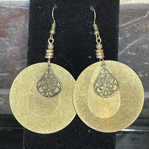 NWT Round three layer antique brass earrings